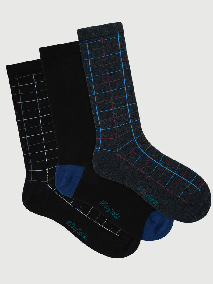 Men's All Day Premium Fine Pattern Crew 3 Pack Check