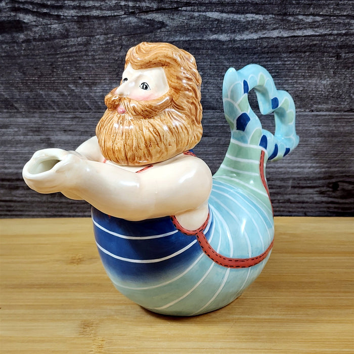 Merman Teapot Nautical Coastal Sea Ceramic Mermaid Style Blue Sky Goldminc