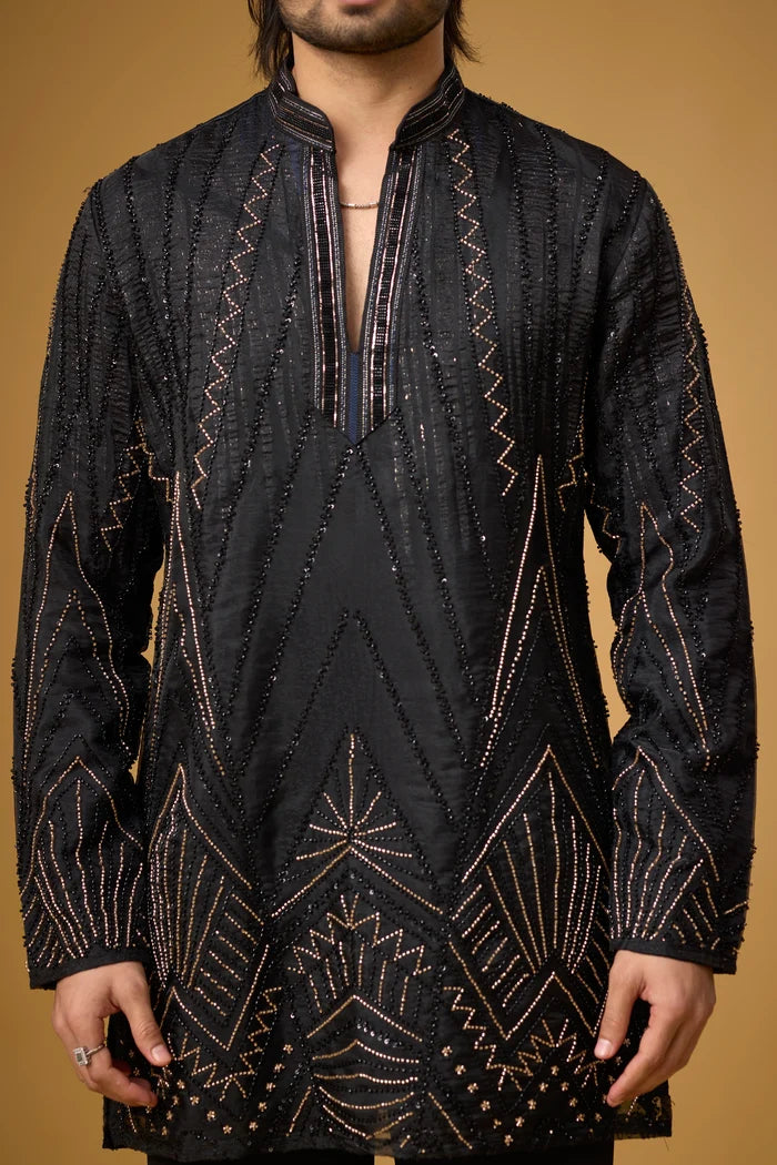 Angular Motif Embroidered Ethnic Kurta – Side View | Mahavir NX