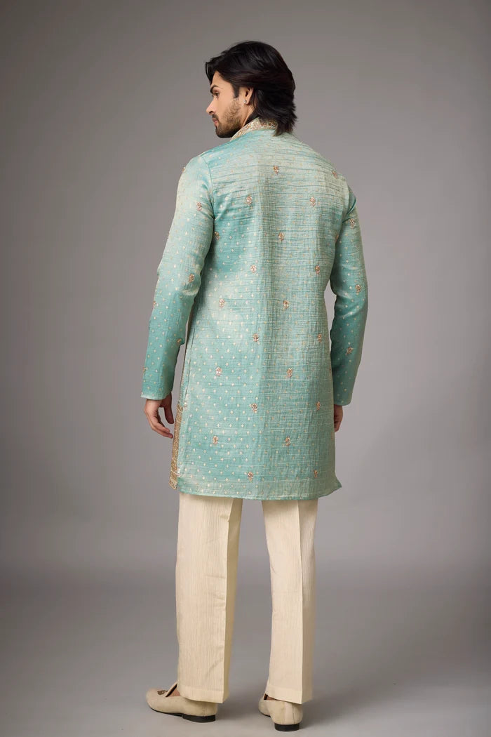 Mint Sage Regal Kurta Pajama Set – Front View | Mahavir NX