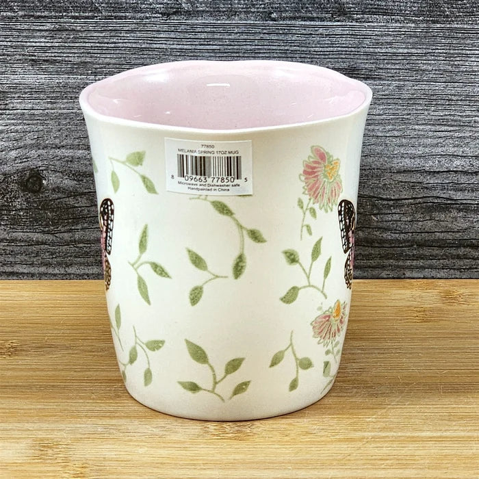 Monarch Butterfly Floral Coffee Mug Pink Interior Ceramic Tea Cup Blue Sky 17oz