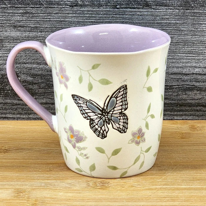 Monarch Butterfly Floral Coffee Mug Purple inside Ceramic Tea Cup Blue Sky 17oz