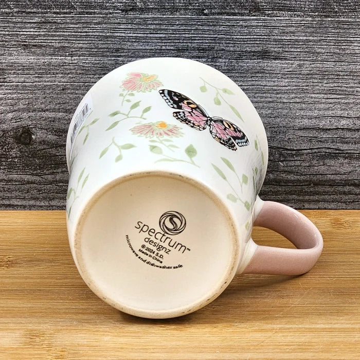 Monarch Butterfly Floral Coffee Mug Purple inside Ceramic Tea Cup Blue Sky 17oz