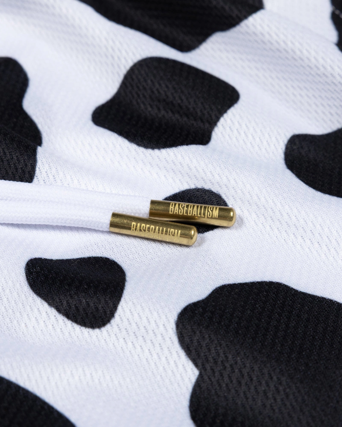 Moo Milk Cow Print Diamond Air Mesh Shorts (Black) - Youth