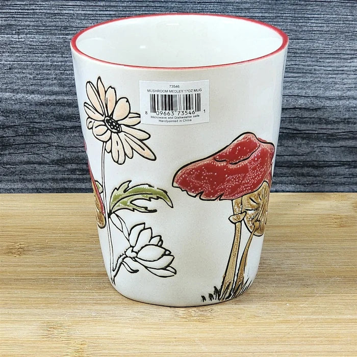 Morel Mushroom Coffee Mug Botanical Brown Green Floral Ceramic Tea Cup Blue Sky