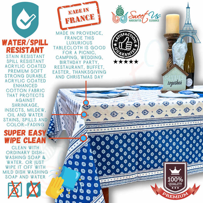 Moustiers Spill-Resistant Classic Allover Tablecloth - Sweet Us