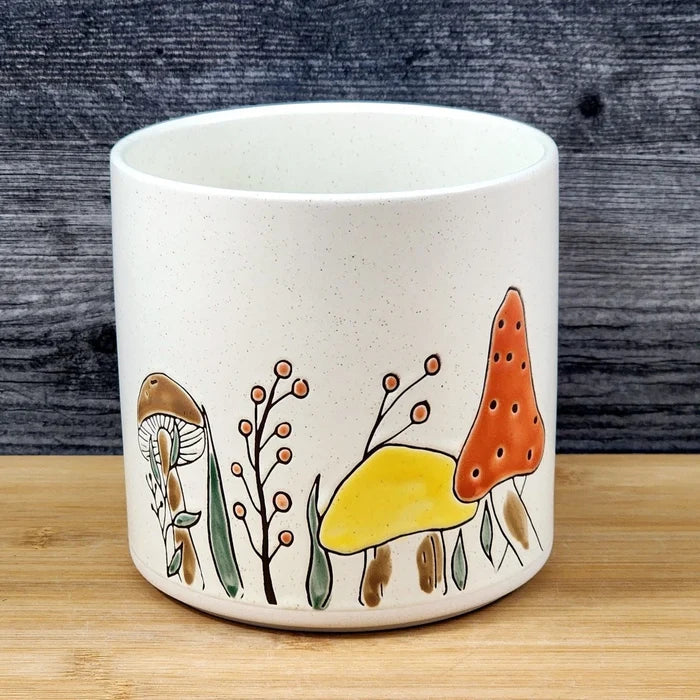 Mushroom Flower Planter Pot Utensil Holder Toadstool Ceramic 5in Blue Sky