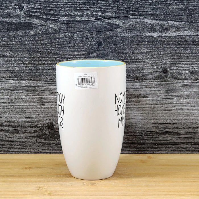 Namast'ay Home With My Dogs Coffee Mug Embossed White Ceramic Tea Cup Blue Sky