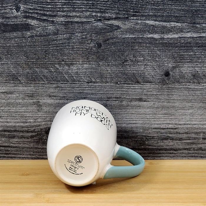 Namast'ay Home With My Dogs Coffee Mug Embossed White Ceramic Tea Cup Blue Sky