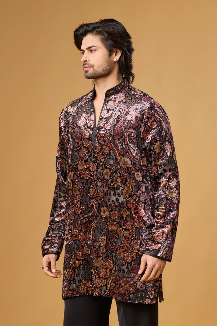 Designer Printed Kurta for Men – Front View | Mahavir NX