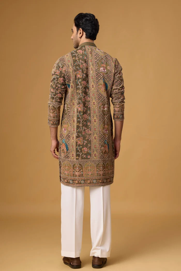 Heritage Peacock Kurta Pajama Set for Men – Front View | Mahavir NX