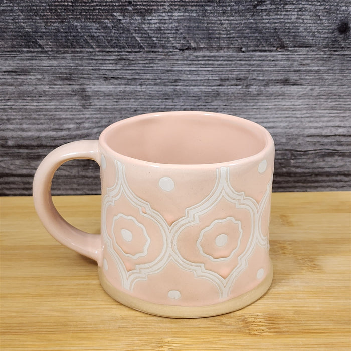 Pastel Pink Mug Bohemian Geometric Style Coffee Tea Cup Ceramic Blue Sky 17oz
