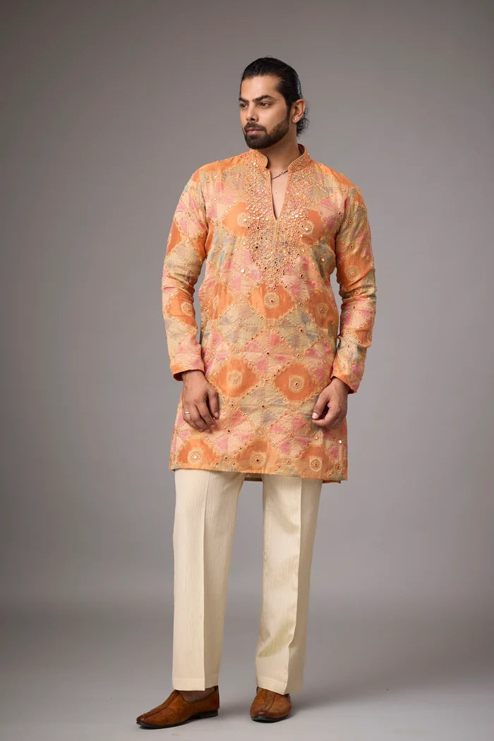 Men Ethnic Wear Kurta Set – Artisanal All-Over Geometric Embroidery | Mahavir NX