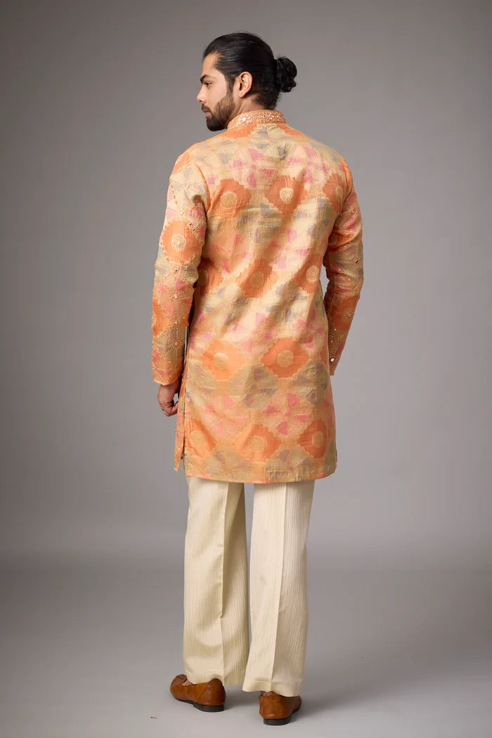 Peach Gold Kurta Pajama Set for Men – Front View | Mahavir NX