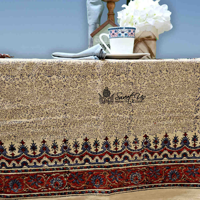 Peacock Paradise Paisley Organic Hand Block Print Cotton Tablecloth Collection - Sweet Us