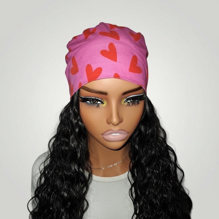 Pink & Red Heart Crush Satin-Lined Tie Back Scrub Cap - Nursecaresuites - Online Healthcare BoutiqueScrub CapCute Scrub Capcute scrub capsgirly scrub cap