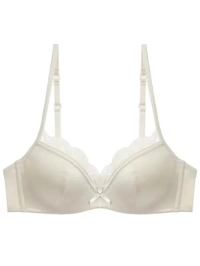 Champagne push-up bra only — wire-free lace scalloped cup women's lingerie UK