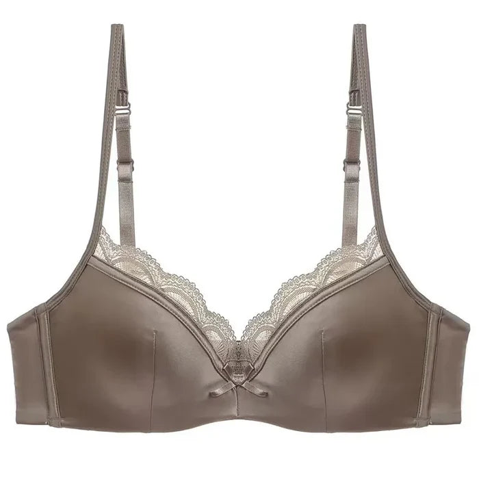Brown push-up bra only — wire-free lace trim 3/4 cup adjustable straps women UK