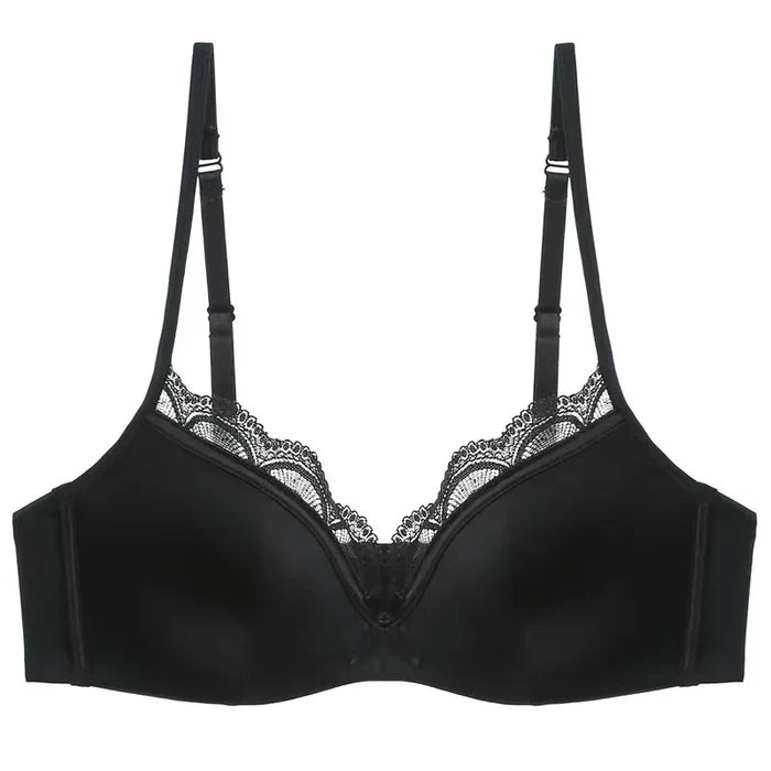 Black push-up bra only — wire-free thin mould cup lace detail women's lingerie UK