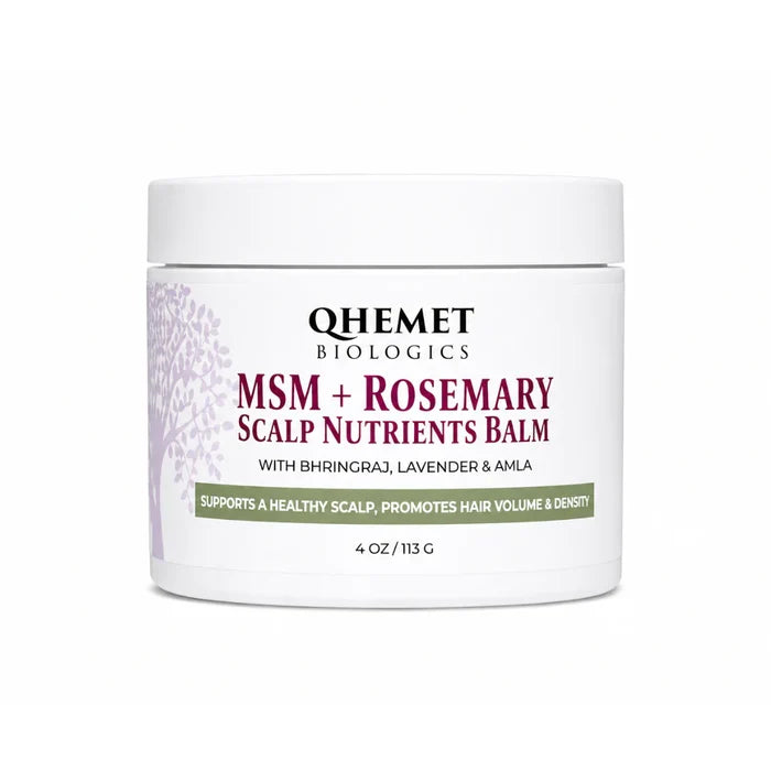 QHEMET BIOLOGICS MSM + Rosemary Scalp Nutrients Balm jar on a white background