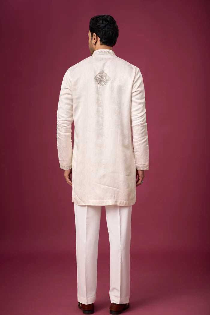 Regal Ivory Pearl Kurta Pajama Set – Front View | Mahavir NX