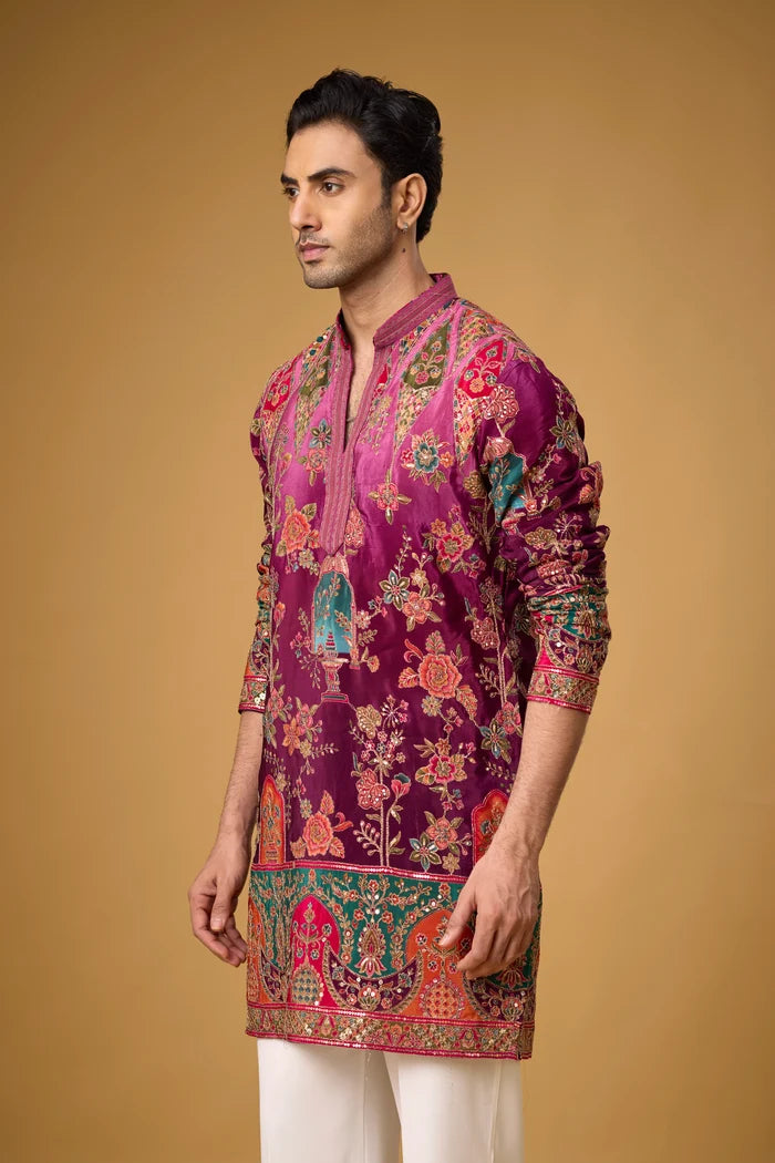 All-Over Paisley Floral Magenta Kurta – Sangeet Ethnic Wear | Mahavir NX
