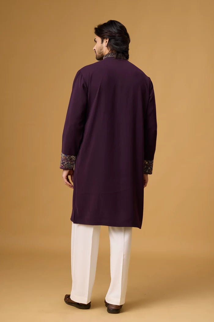 Regal Plum Kurta Pajama Set for Men – Front View | Mahavir NX