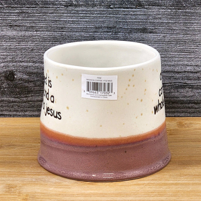 Religious Coffee Mug Jesus Inspirational Saying Tea Cup Ceramic Brown Blue Sky