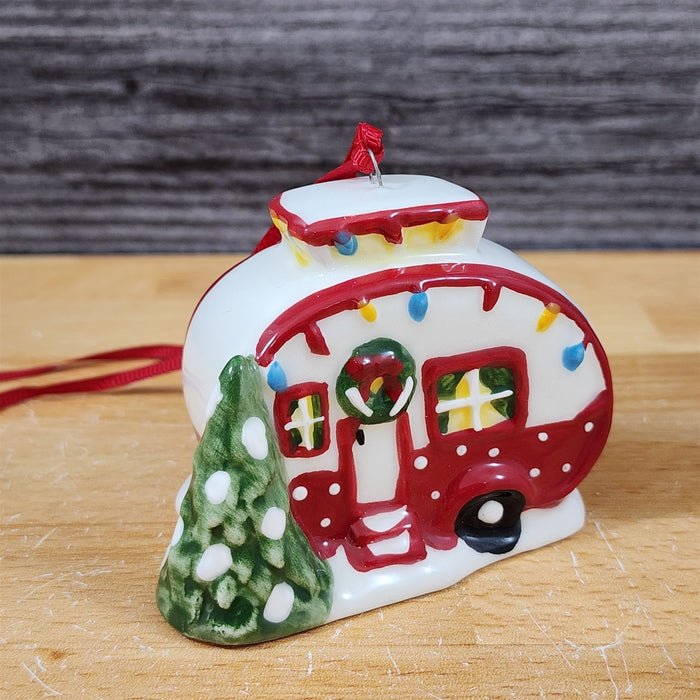 Retro Christmas Camper Mug & Matching Ornament Set Holiday & Gift Box Blue Sky