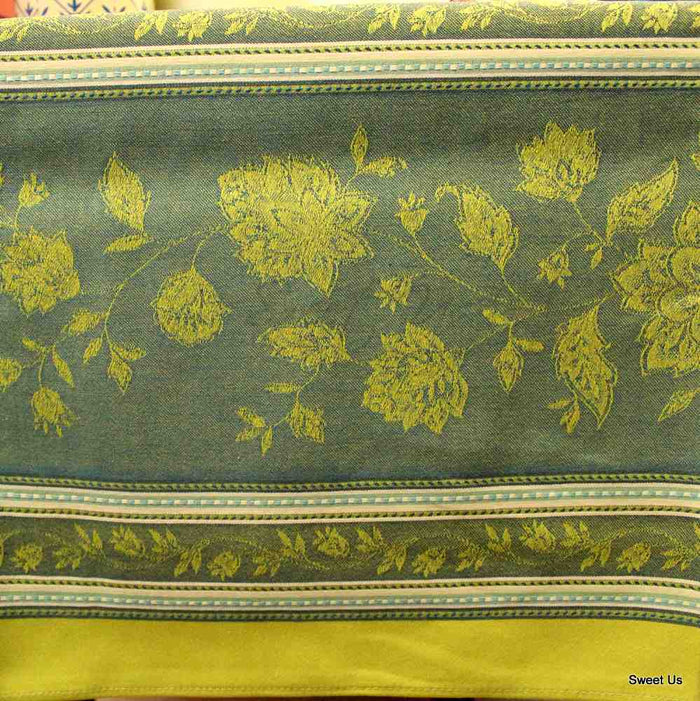 Wipeable Stain Resistant French Floral Cotton Jacquard Tablecloth Bright Sky - Sweet Us
