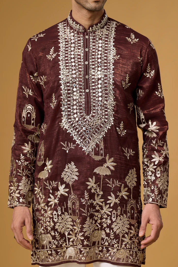 Designer Gardenia Embroidered Kurta Pajama Set – Front View | Mahavir NX