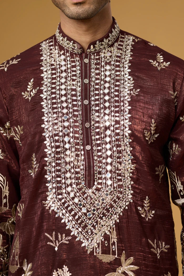 Royal Burgundy Ethnic Kurta Set – Full Length View | Mahavir NX