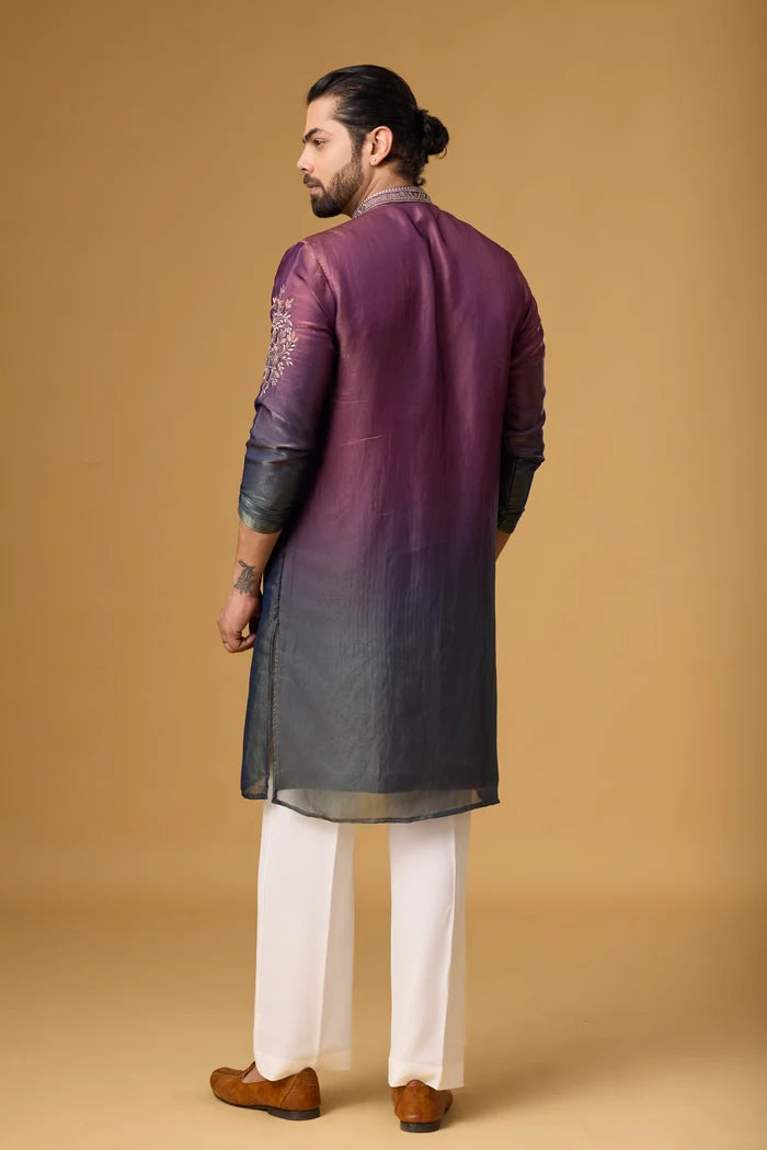 Royal Plum Ombre Kurta Pajama Set – Front View | Mahavir NX
