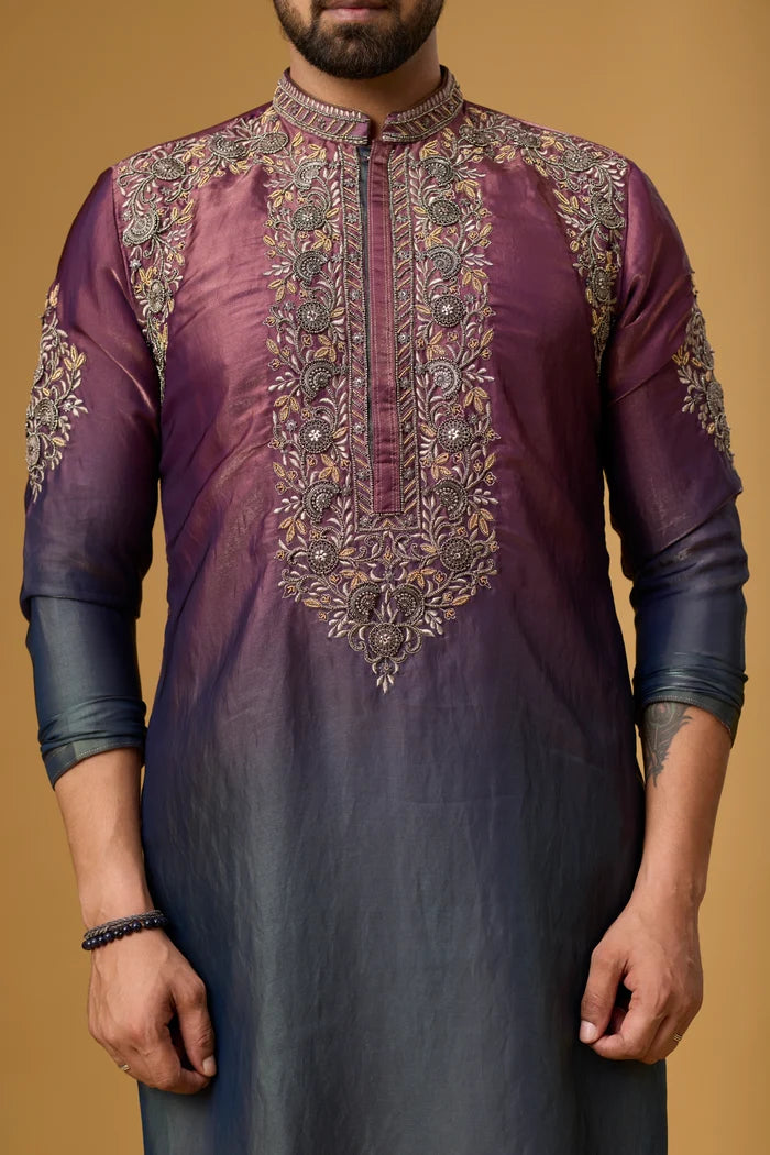 Designer Gradient Plum Ethnic Kurta – Side View | Mahavir NX