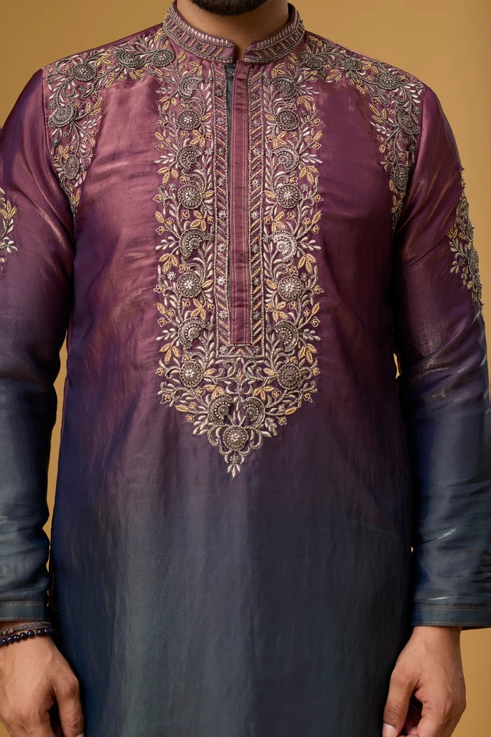 Royal Plum Ombre Kurta Set – Full Length View | Mahavir NX