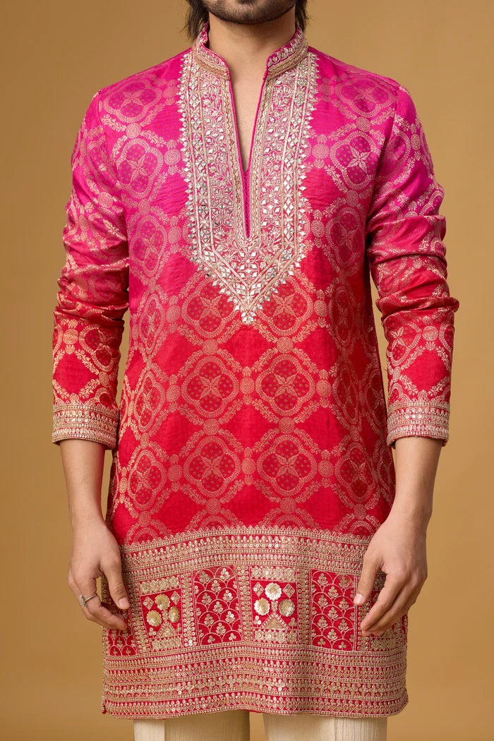 Regal Pink Brocade Kurta for Men – Party & Festive Wear | Mahavir NX