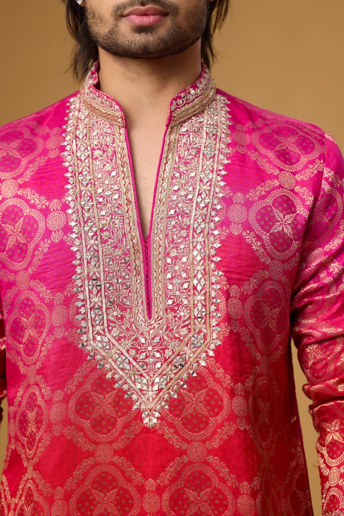 Premium Pink Embroidered Kurta Set for Men | Mahavir NX
