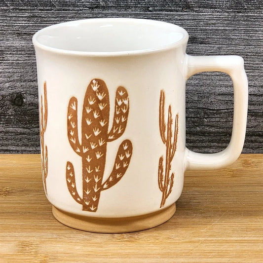 Saguaro Cactus Coffee Mug Floral Tea Cup Ceramic Embossed Blue Sky 18oz