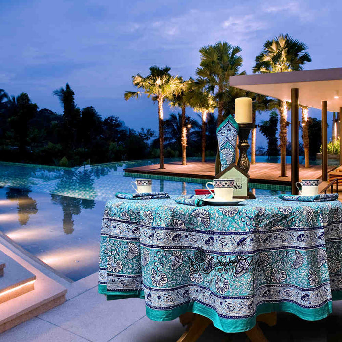 Samudra Flora Series Block Print Round Tablecloth