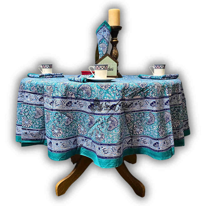 Samudra Flora Series Block Print Round Tablecloth