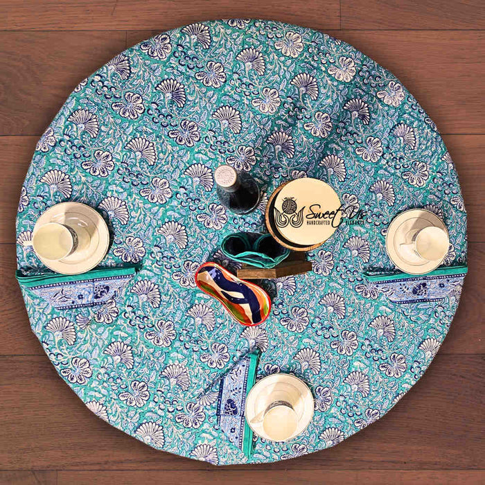 Samudra Flora Series Block Print Round Tablecloth