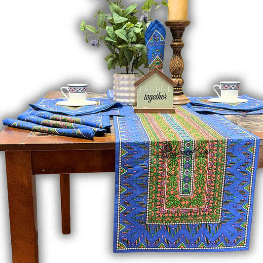 Sapphire Spectrum Geometric Print Cotton Table Runner, Blue Mirage - Sweet Us