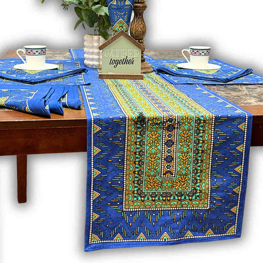 Sapphire Spectrum Geometric Print Cotton Table Runner, Turquoise Fusion - Sweet Us