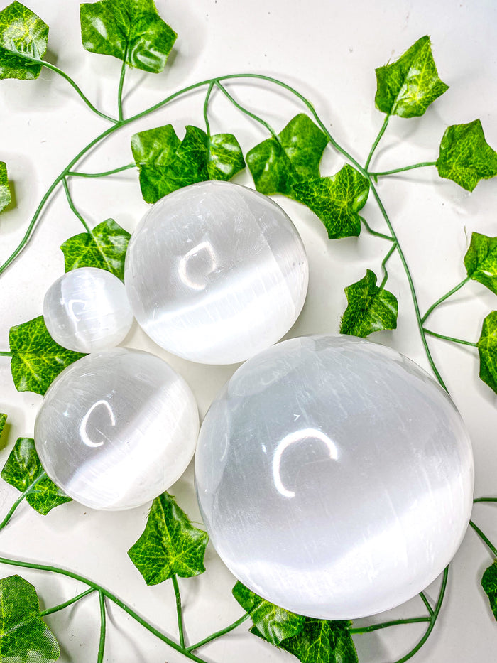 Satin Spar Selenite Sphere (S-XL)