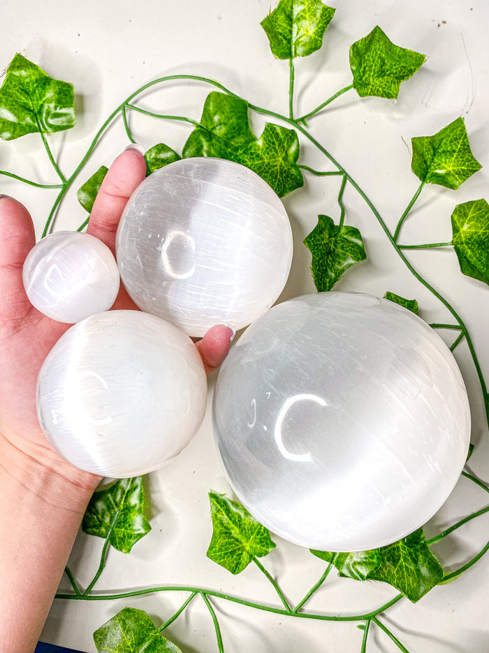 Satin Spar Selenite Sphere (S-XL)