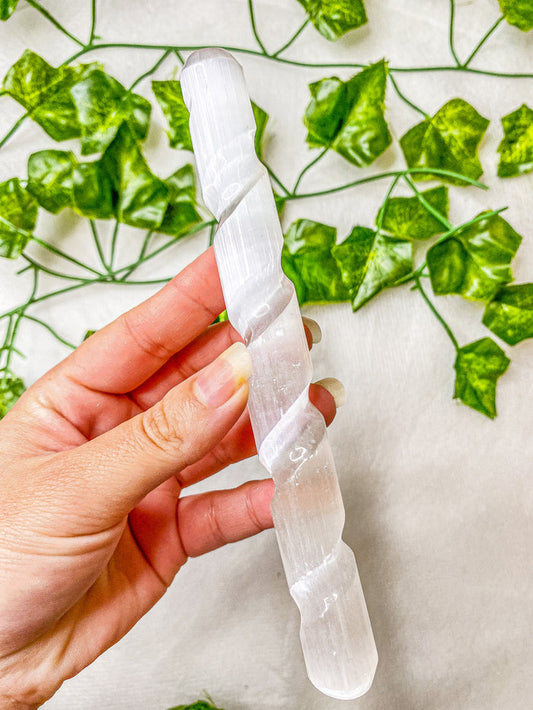Satin Spar Selenite Spiral Wand