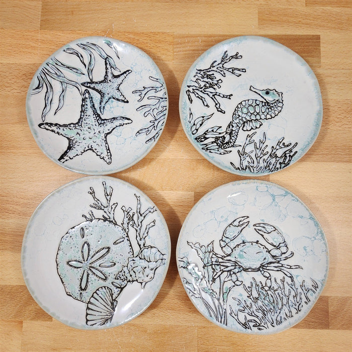 Sea Cove Set of 4 Appetizer 6" Plates Embossed Nautical Ocean Appy by Blue Sky
