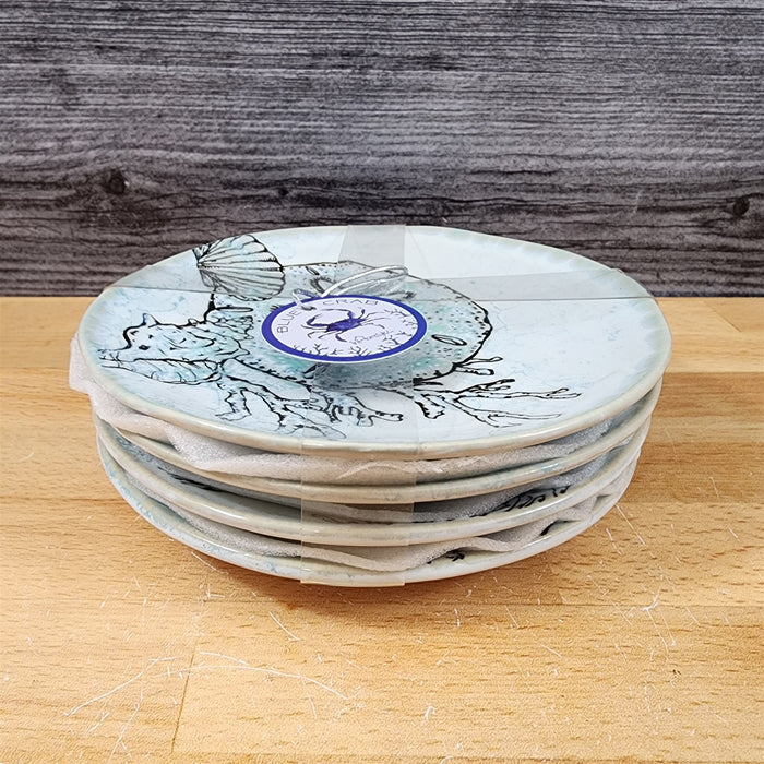 Sea Cove Set of 4 Appetizer 6" Plates Embossed Nautical Ocean Appy by Blue Sky