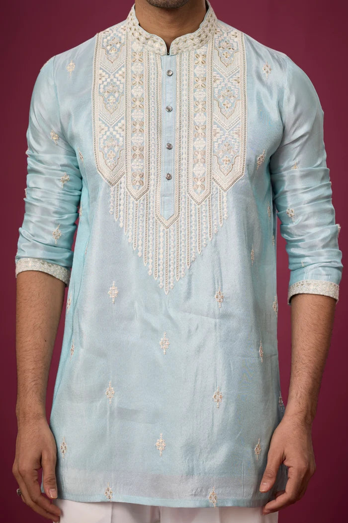 Affordable Aqua Heritage Ethnic Kurta Set for Men – Full Length View | Mahavir NX