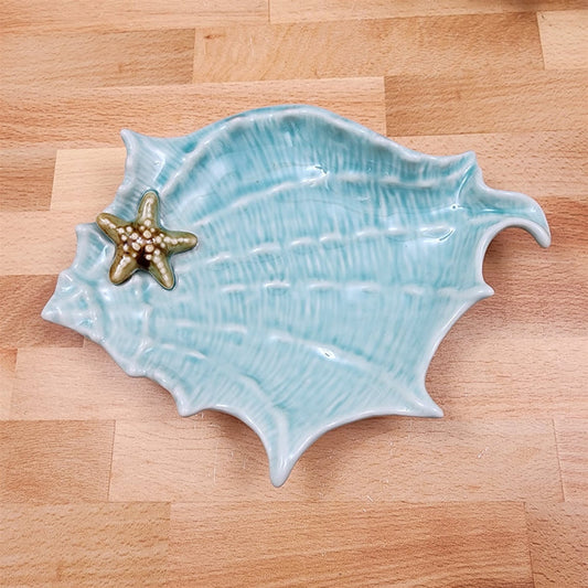 Shell Plate Sea Star Fish Tray Ceramic Life Ocean Conch Nautical Blue Sky
